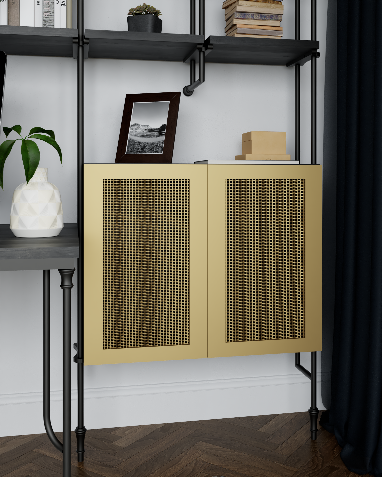18" Deep Cabinet - Metal Framed Mesh Door with Shelves