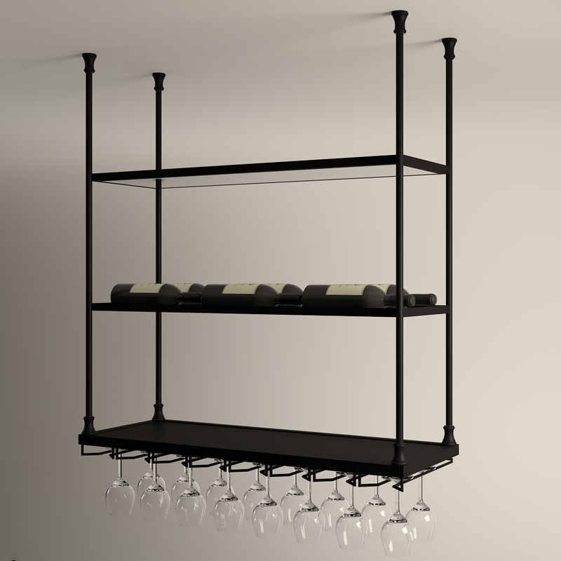 Ceiling Mount Shelf with Stemware and Wine Bottle Inserts