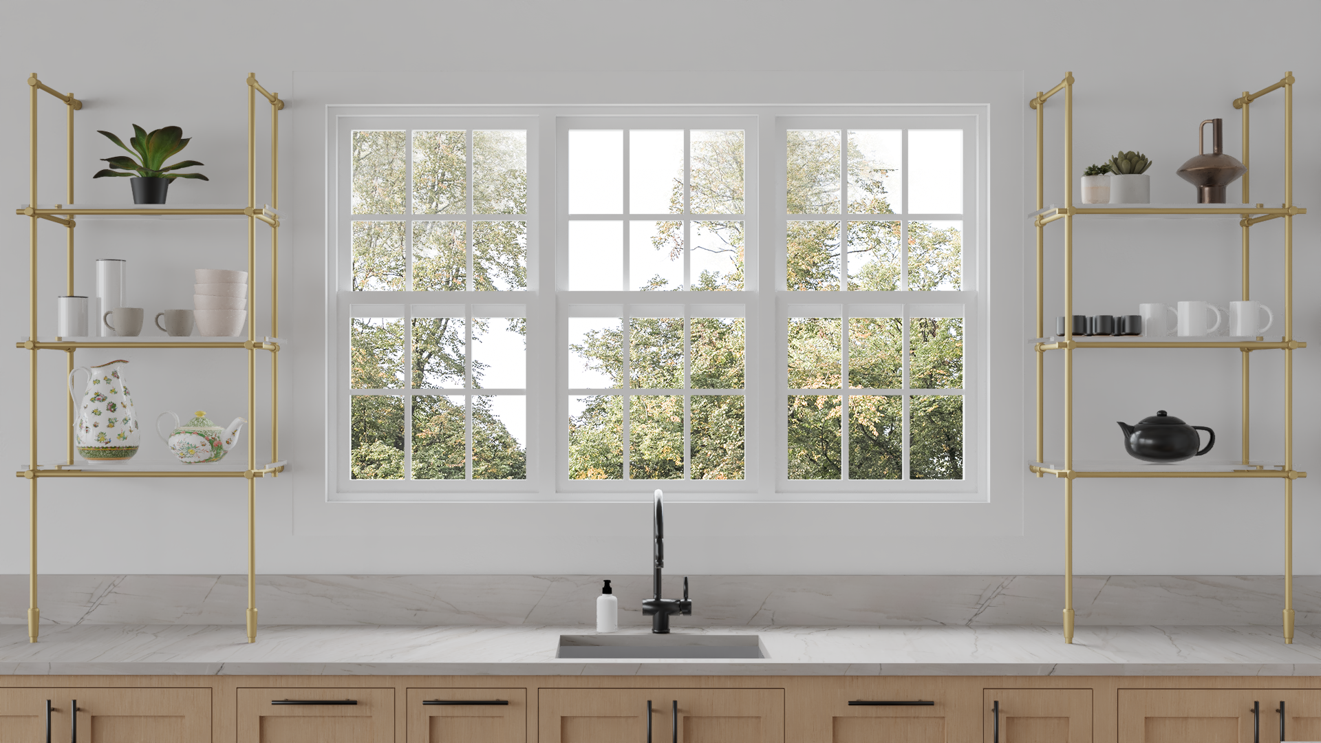 Bistro Floor/Counter to Wall Shelf
