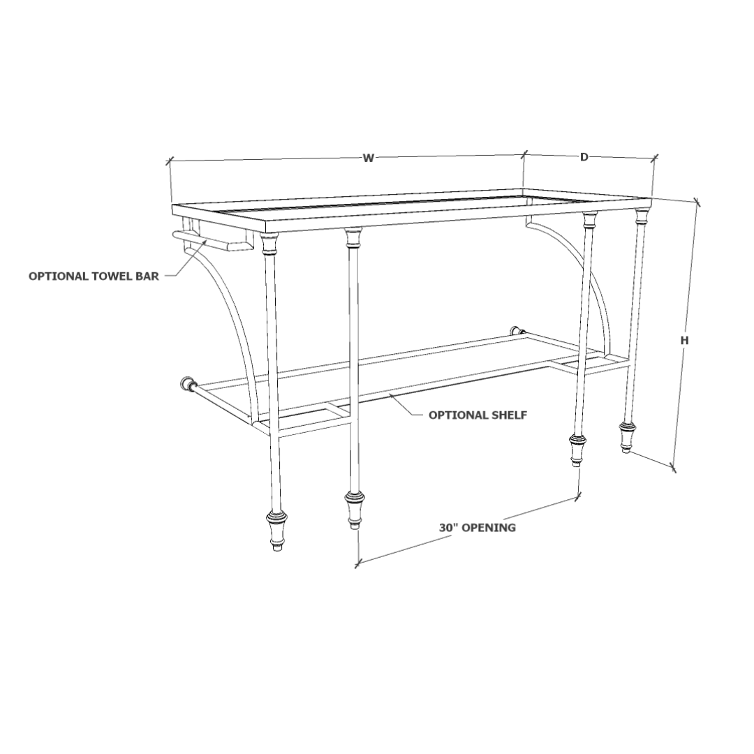 Double Open Vanity Base - 4 Leg