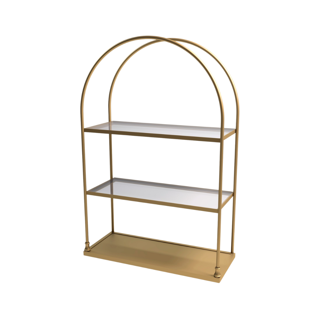 Roma wall shelf with arched metal frame and 3 tiered shelving