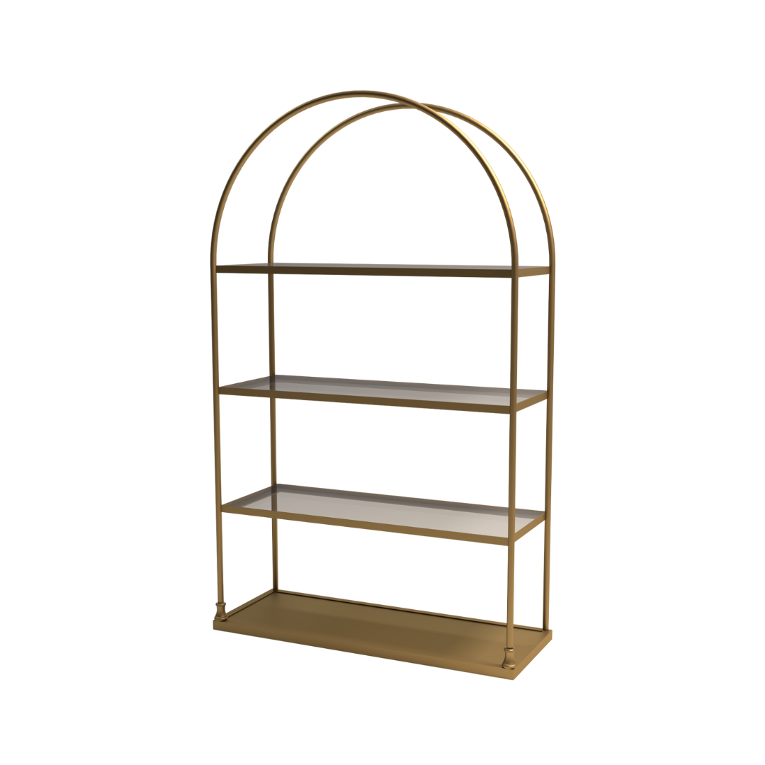 Roma wall shelf with arched metal frame and 4 tiered shelving